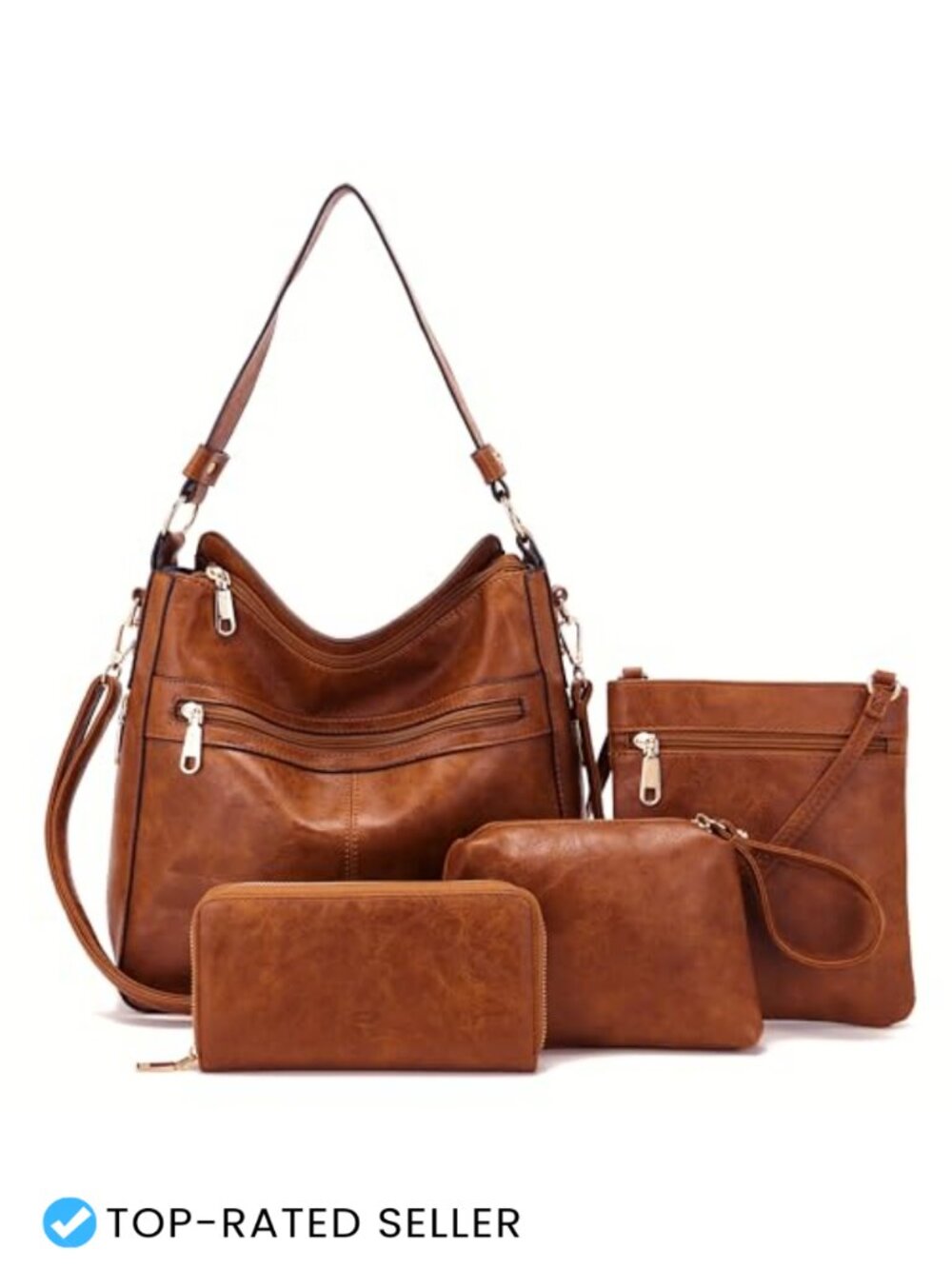 4pc Hobo Handbag and Wallet Set Faux Leather Crossbody Purse